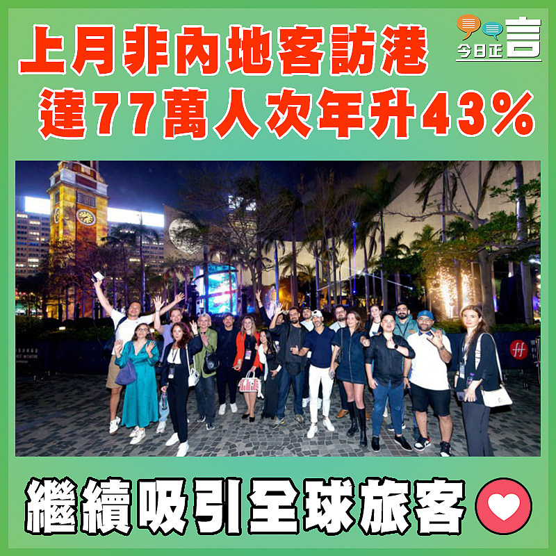 上月非內地客訪港  達77萬人次年升43%