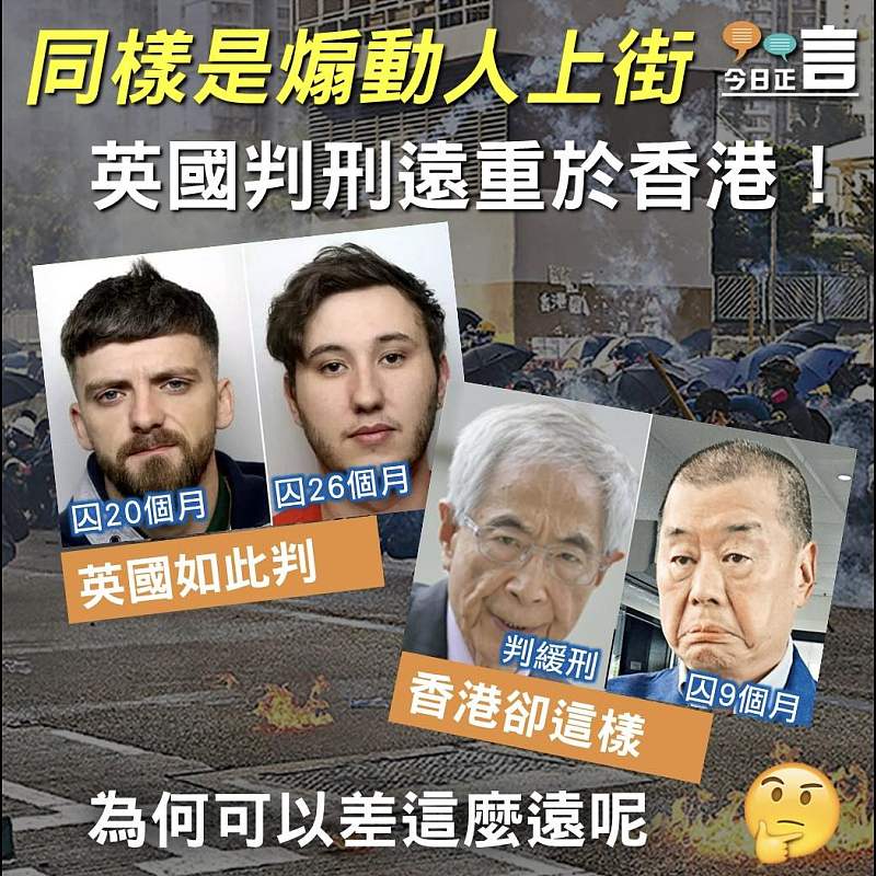 同樣是煽動人上街 英國判刑遠重於香港