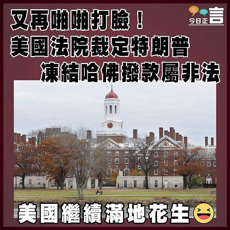 又再啪啪打臉！美國法院裁定特朗普凍結哈佛撥款屬非法