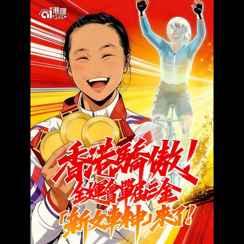 【AI漫畫】香港驕傲！全運會單屆三金 「新女車神」來了