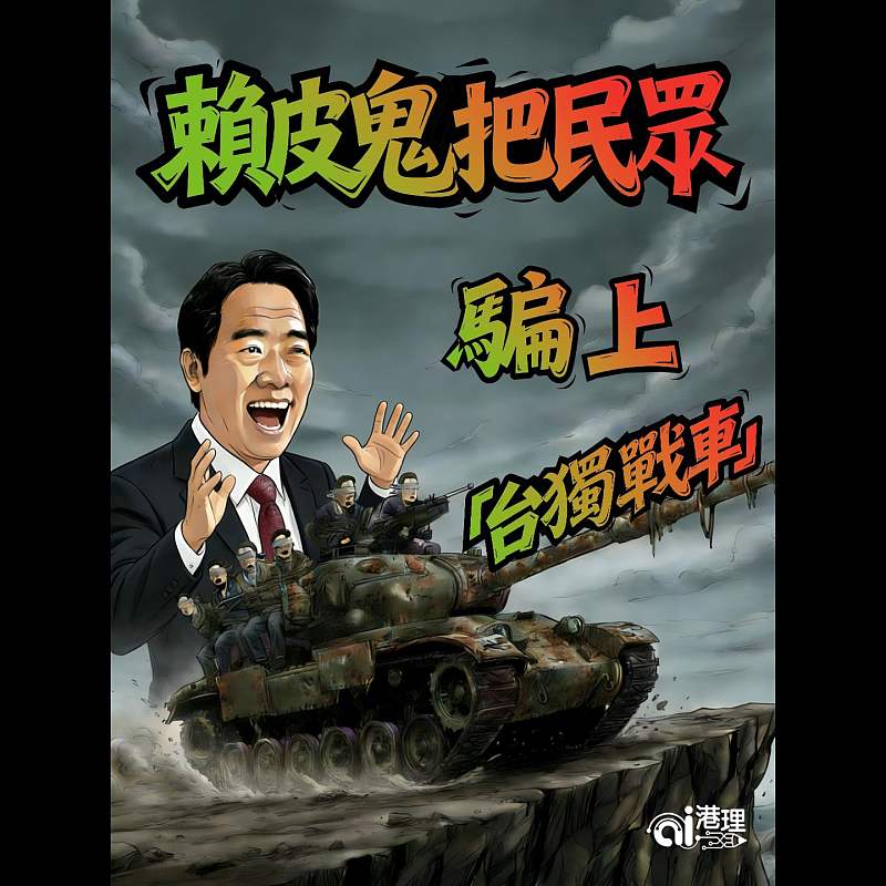 【AI漫畫】賴皮鬼把民眾騙上「台獨戰車」