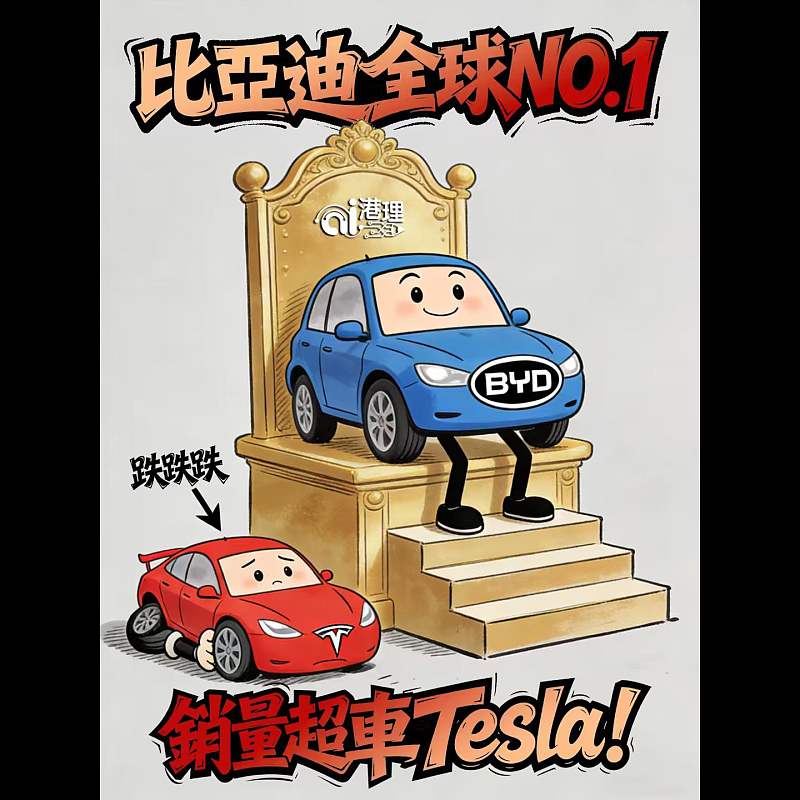 【AI漫畫】比亞迪全球NO.1  銷量超車Tesla！