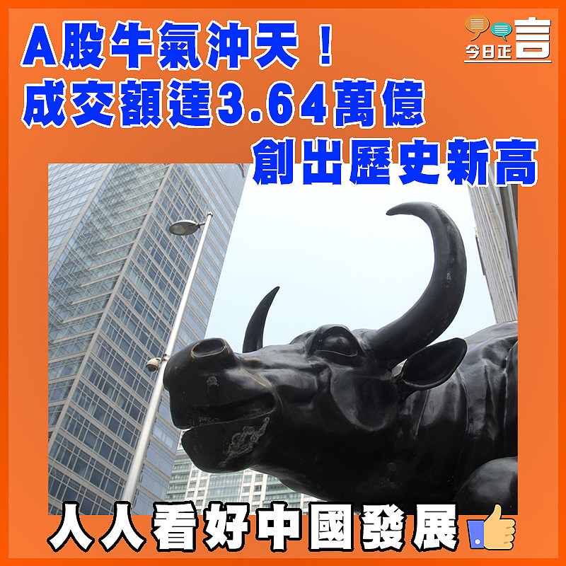 A股牛氣沖天！成交額達3.64萬億 創出歷史新高