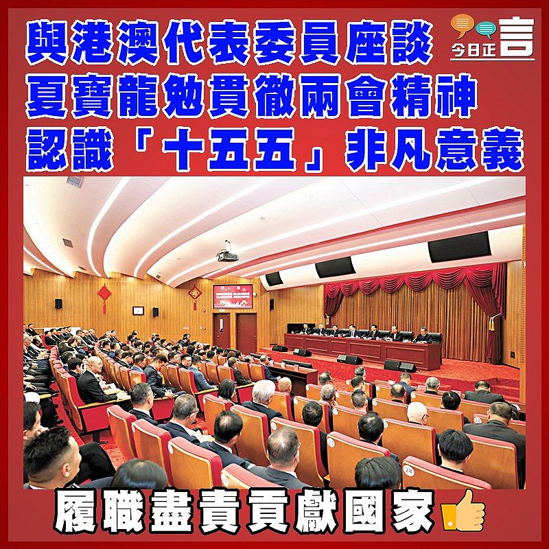 與港澳代表委員座談  夏寶龍勉貫徹兩會精神  認識「十五五」非凡意義