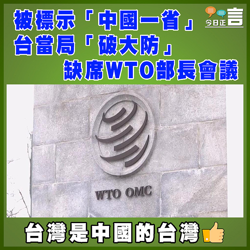 被標示「中國一省」  台當局「破大防」缺席WTO部長會議