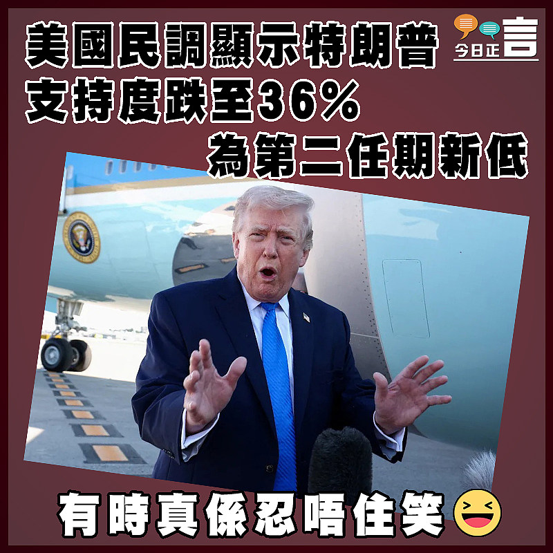 美國民調顯示特朗普支持度跌至36%　   為第二任期新低