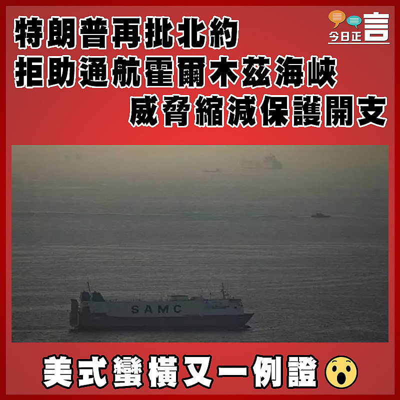 特朗普再批北約拒助通航霍爾木茲海峽    威脅縮減保護開支