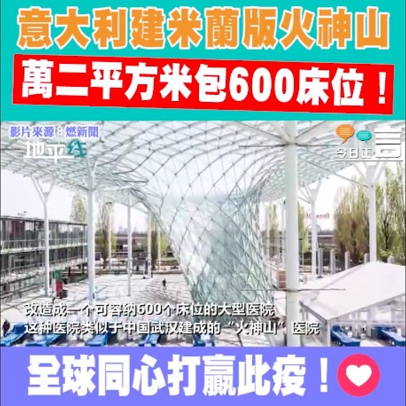 意大利建米蘭版火神山 萬二平方米包600床位！