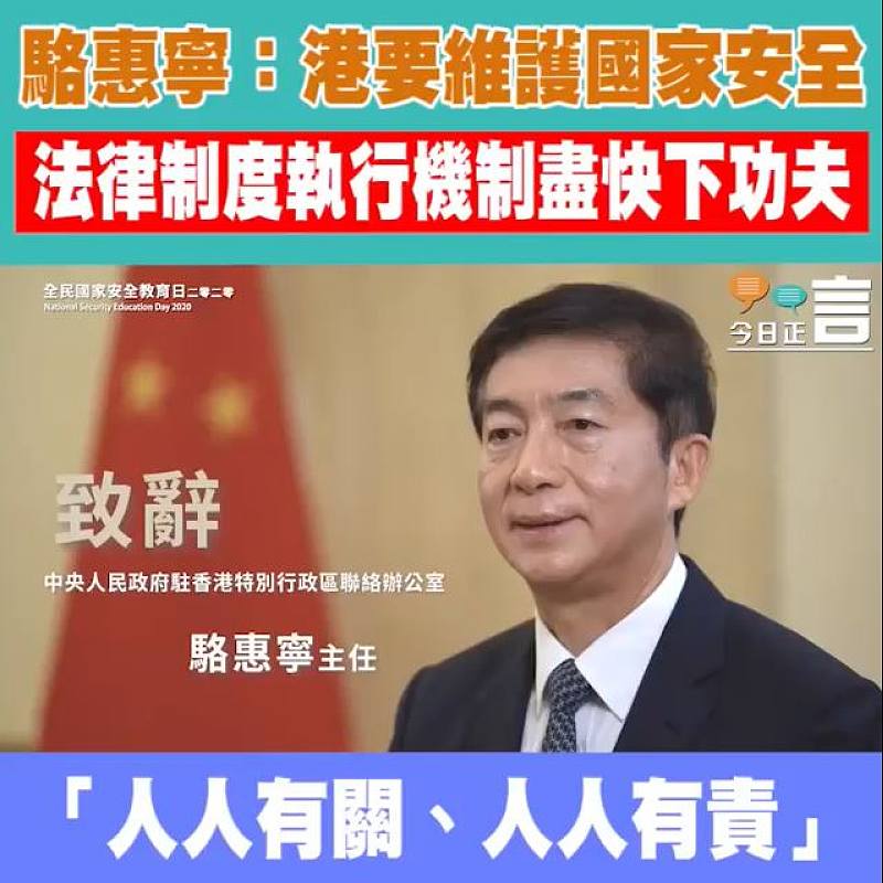 駱惠寧：港應盡快在維護國家安全的法律制度和執行機制層面下功夫