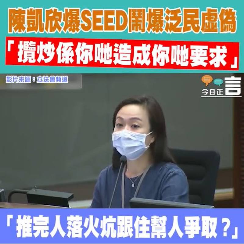 陳凱欣爆SEED鬧爆泛民虛偽 「推完人落火炕跟住幫人爭取？」