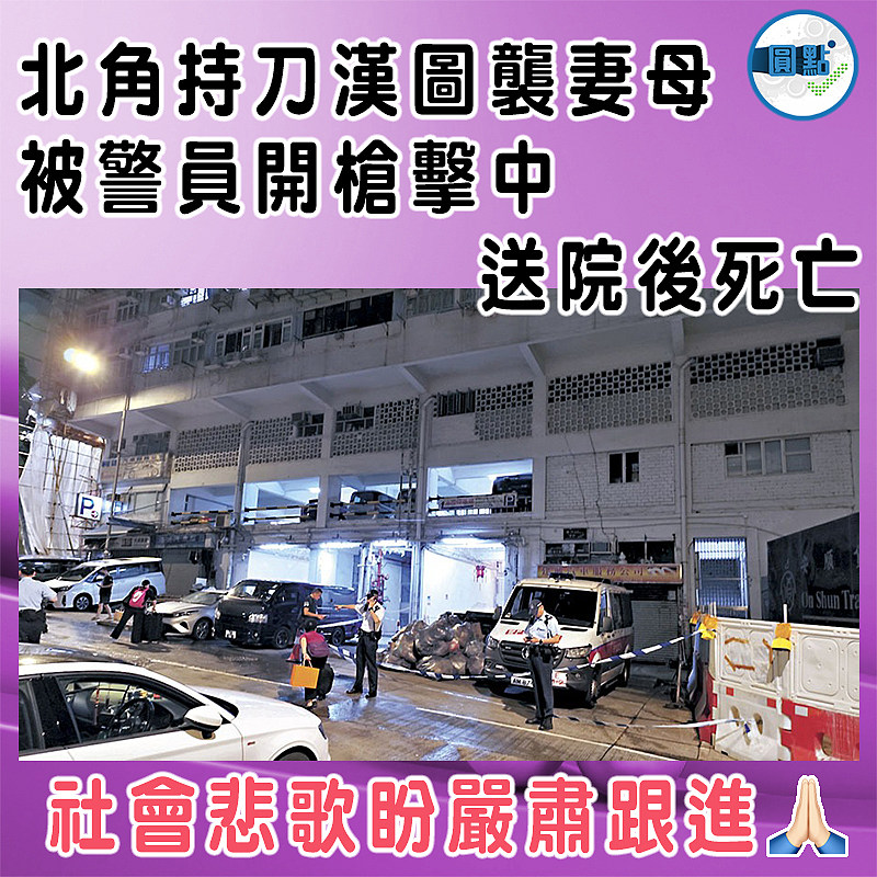北角持刀漢圖襲妻母被警員開槍擊中  送院後死亡
