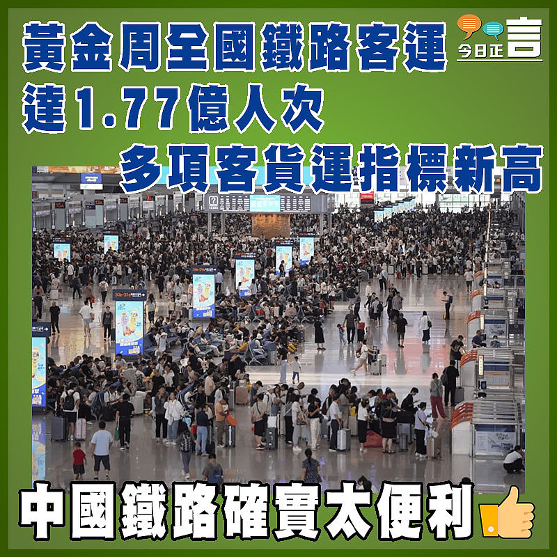 黃金周全國鐵路客運達1.77億人次  多項客貨運指標新高