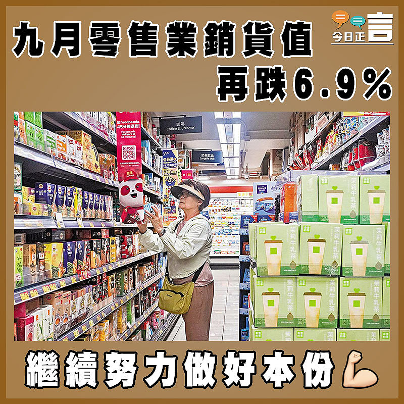 九月零售業銷貨值再跌6.9%