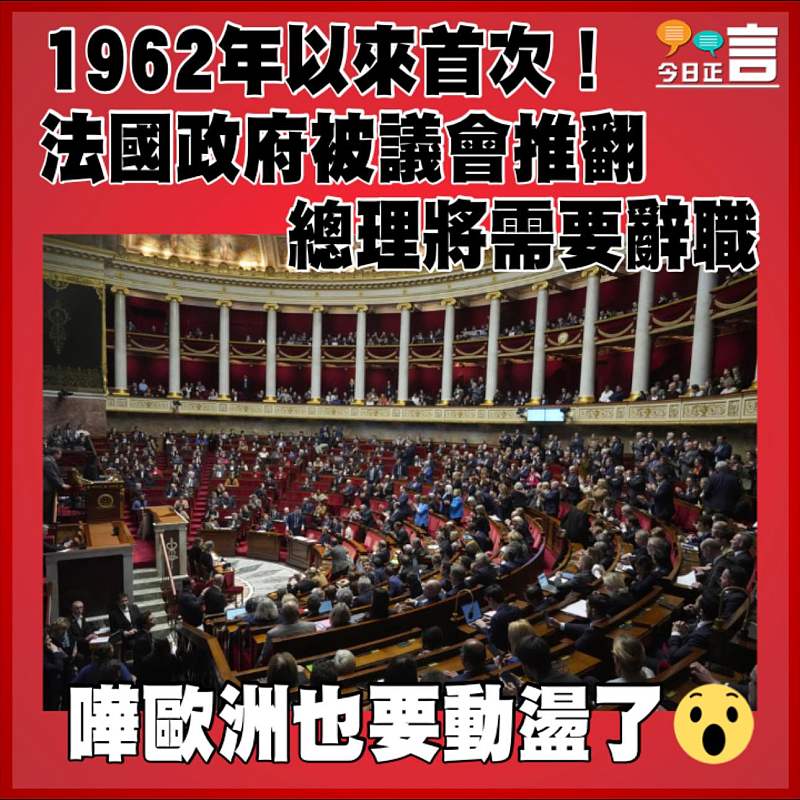 1962年以來首次！法國政府被議會推翻 總理將需要辭職