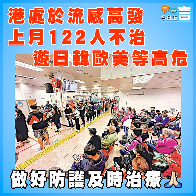 港處於流感高發上月122人不治  遊日韓歐美等高危