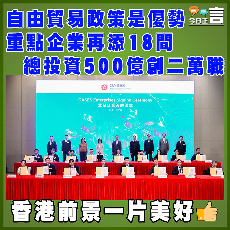 港對外零關稅是優勢 重點企業再添18間 總投資500億創二萬職