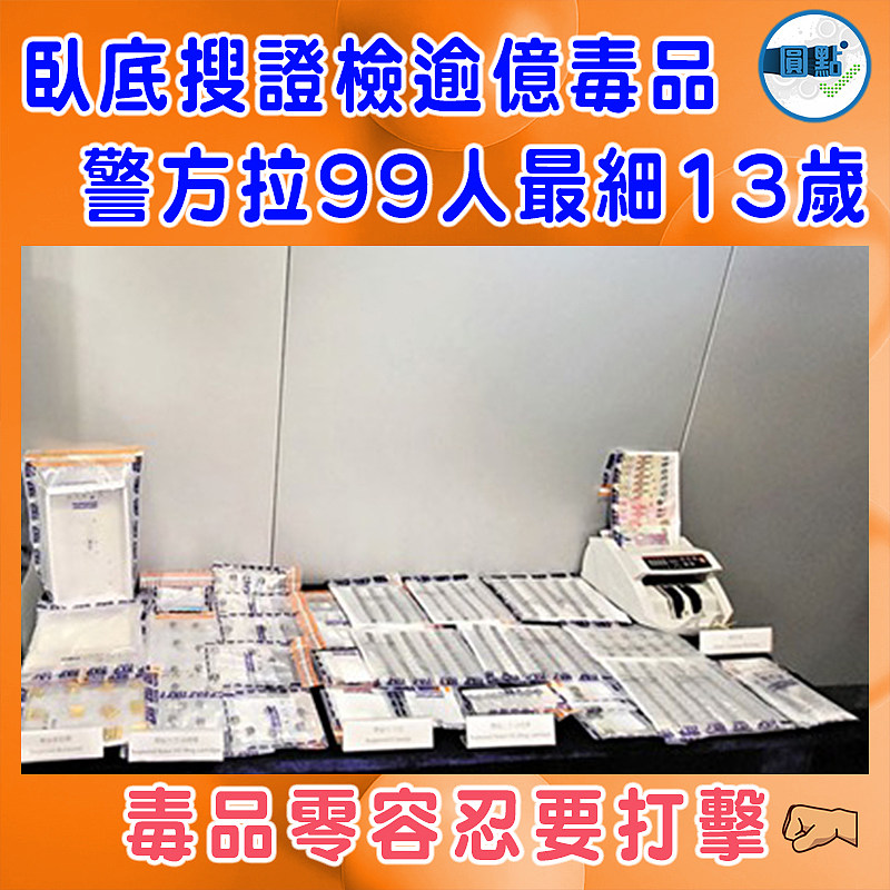 臥底搜證檢逾億毒品   警方拉99人最細13歲