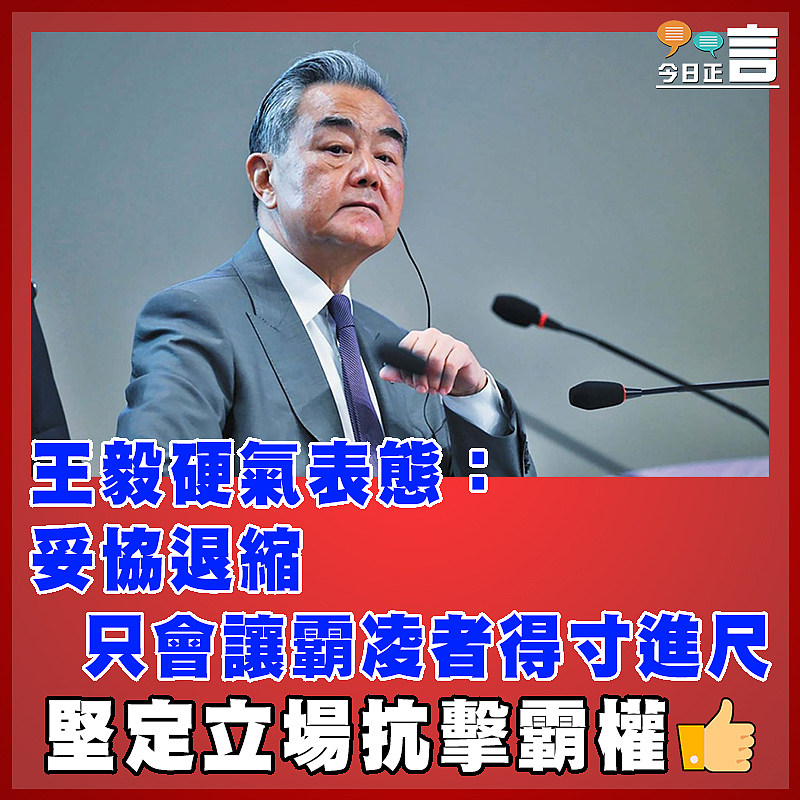王毅硬氣表態：妥協退縮只會讓霸凌者得寸進尺