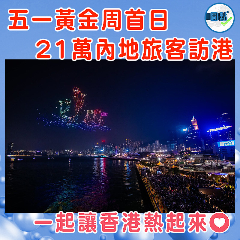 五一黃金周首日 21萬內地旅客訪港