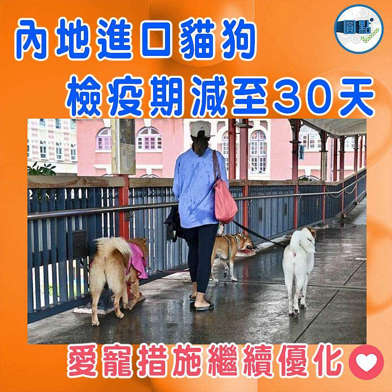 內地進口貓狗檢疫期減至30天
