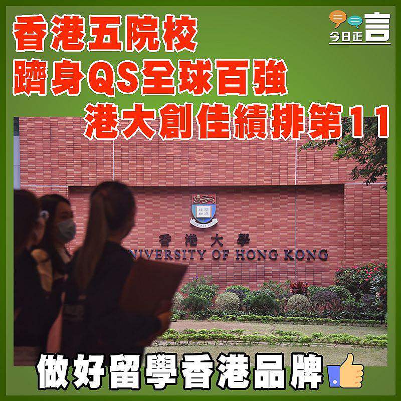 香港五院校躋身QS全球百強　  港大創佳績排第11