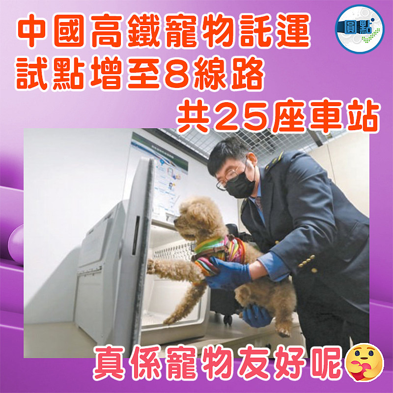 中國高鐵寵物託運  試點增至8線路共25座車站