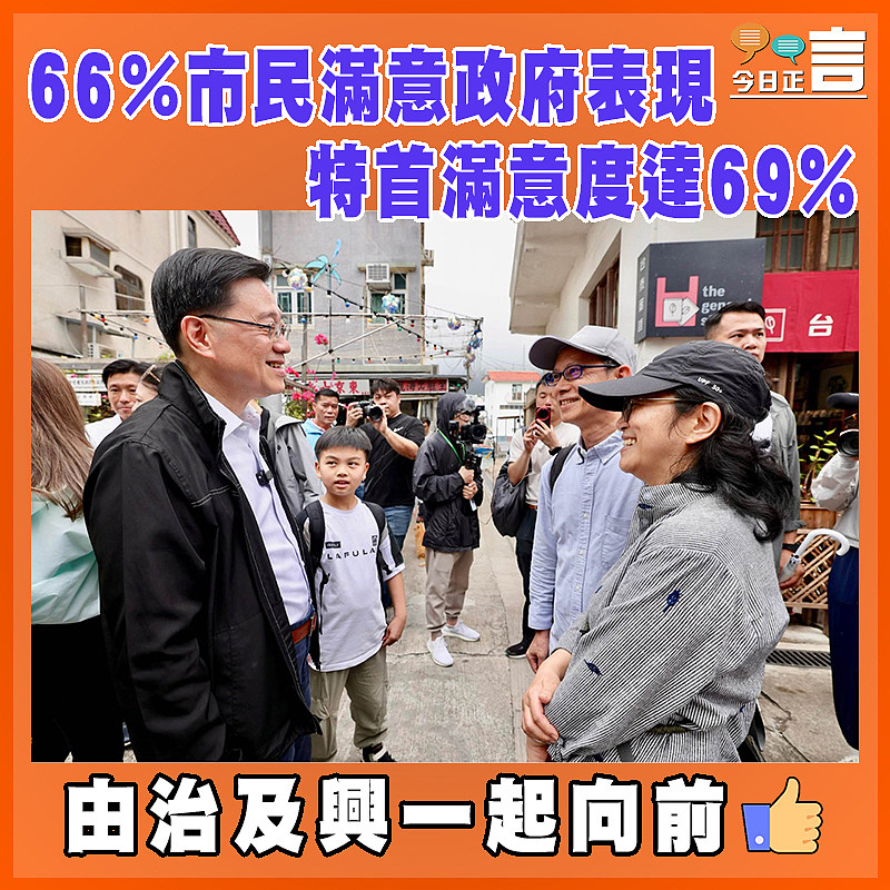 66％市民滿意政府表現  特首滿意度達69%