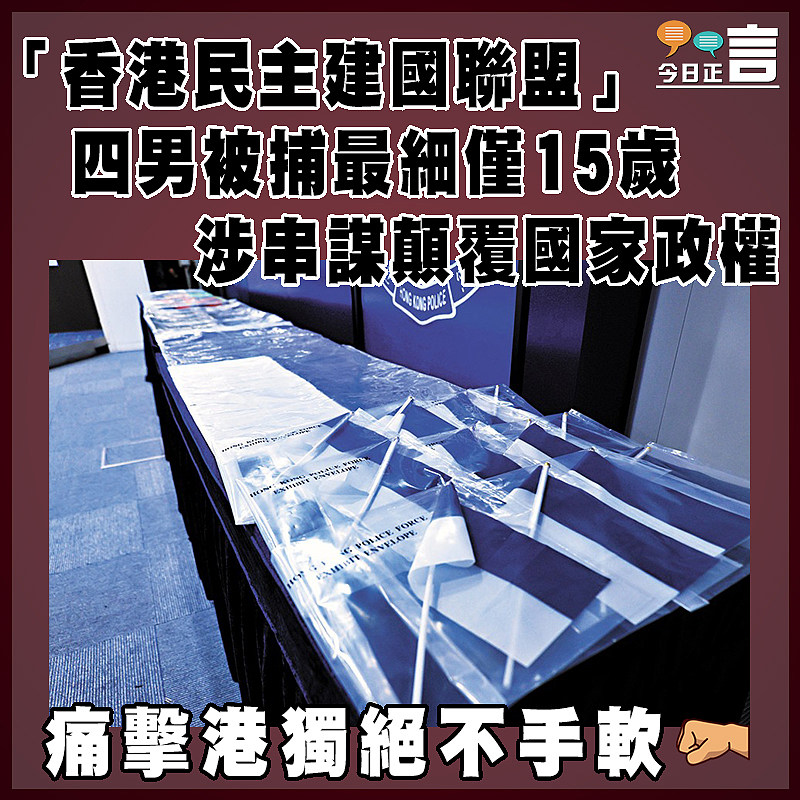「香港民主建國聯盟」四男被捕最細僅15歲 涉串謀顛覆國家政權