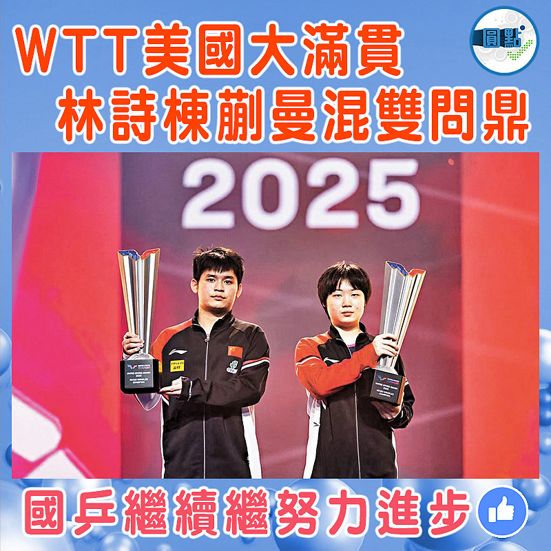 WTT美國大滿貫   林詩棟/蒯曼混雙問鼎