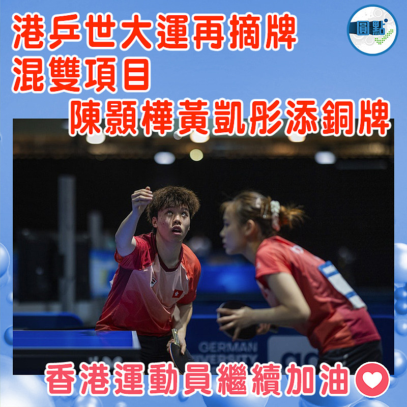 港乒世大運再摘牌 混雙項目陳顥樺黃凱彤添銅牌