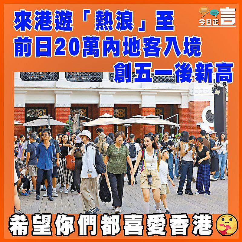 來港遊「熱浪」至  前日20萬內地客入境創五一後新高