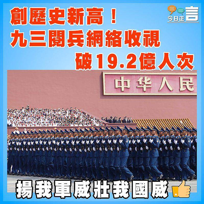 創歷史新高!九三閱兵網絡收視破19.2億人次