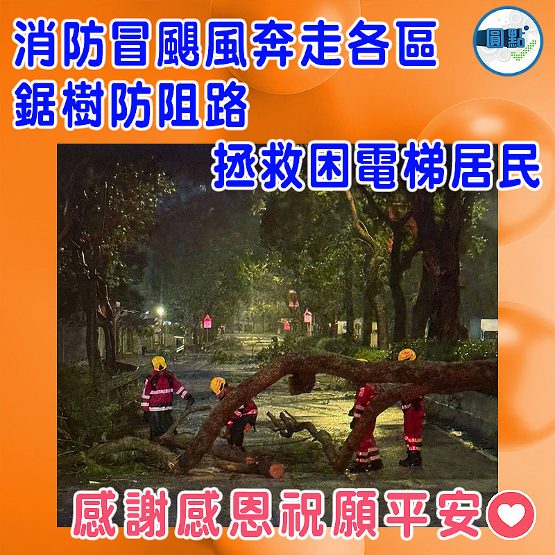 消防冒颶風奔走各區  鋸樹防阻路 拯救困電梯居民