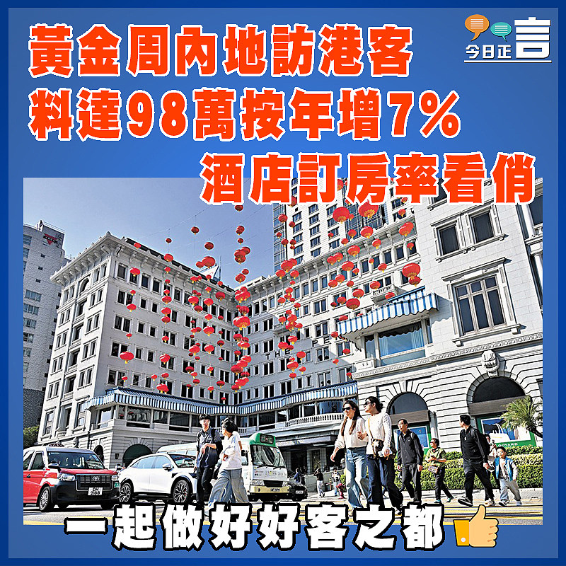 黃金周內地訪港客料達98萬按年增7%    酒店訂房率看俏