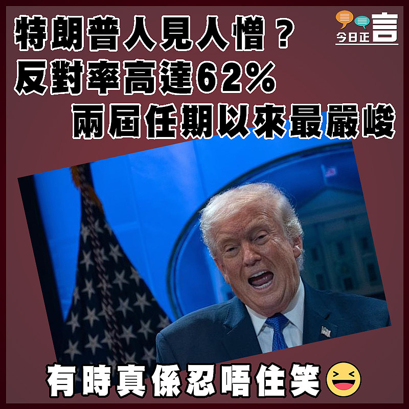 特朗普人見人憎？反對率高達62% 兩屆任期以來最嚴峻