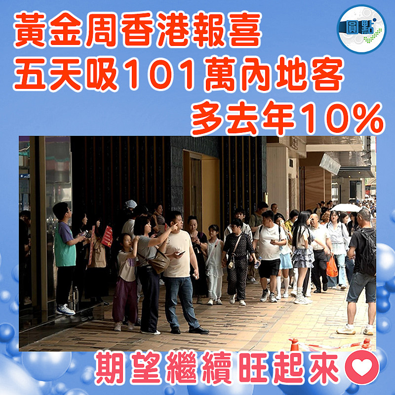 黃金周香港報喜  五天吸101萬內地客  多去年10%