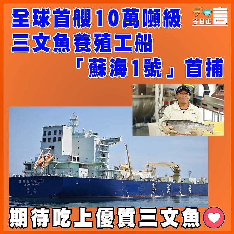 全球首艘10萬噸級三文魚養殖工船「蘇海1號」首捕