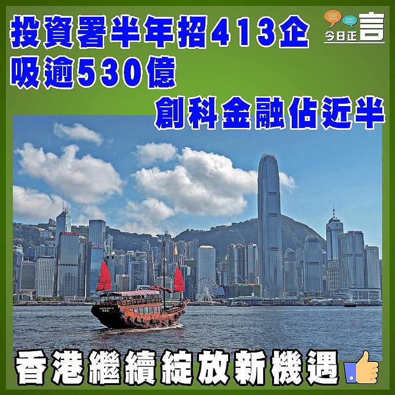 投資署半年招413企 吸逾530億   創科金融佔近半