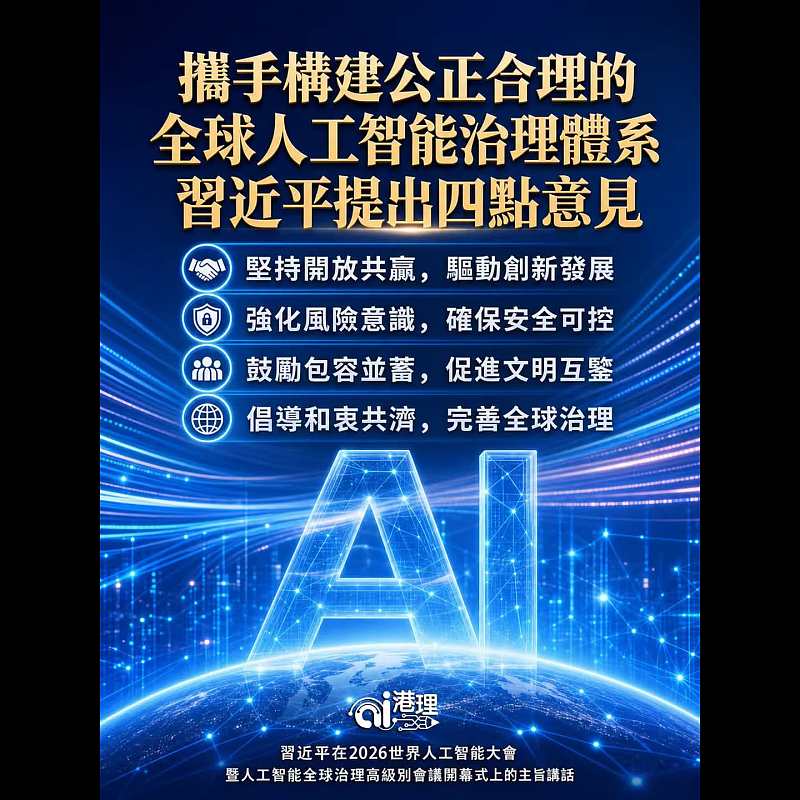 【AI繪圖】攜手構建公正合理的全球人工智能治理體系 習近平提出四點意見