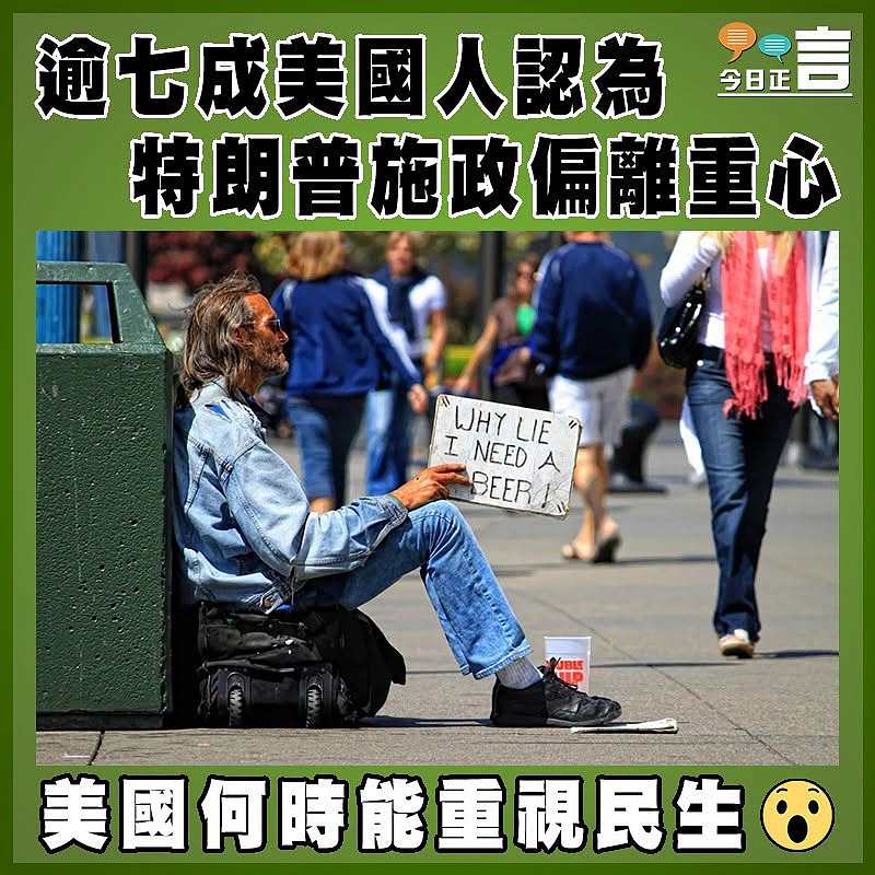 逾七成美國人認為 特朗普施政偏離重心