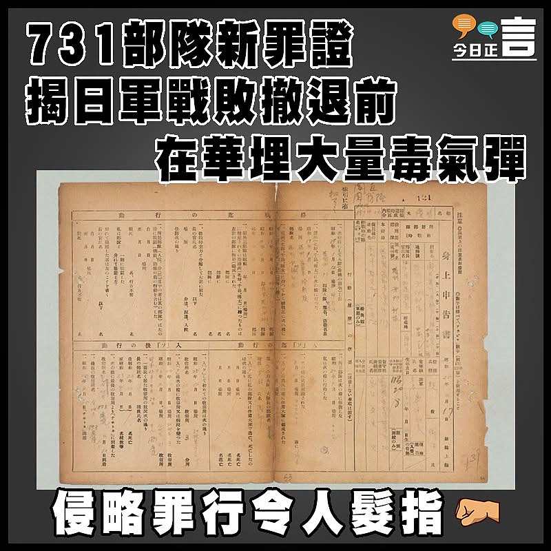 731部隊新罪證 揭日軍戰敗撤退前在華埋大量毒氣彈
