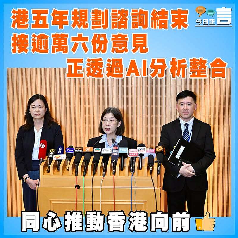 港五年規劃諮詢結束 接逾萬六份意見  正透過AI分析整合