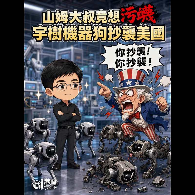 【AI漫畫】山姆大叔竟想污衊宇樹機器狗抄襲美國