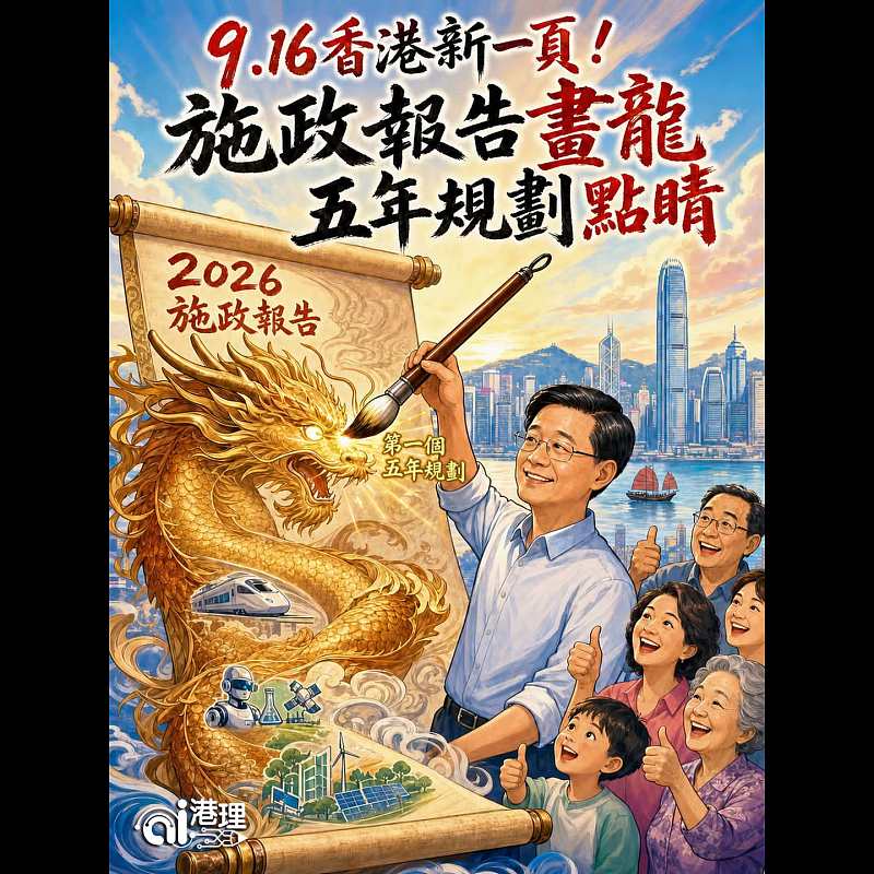 【AI漫畫】9.16香港新一頁！施政報告畫龍    五年規劃點睛