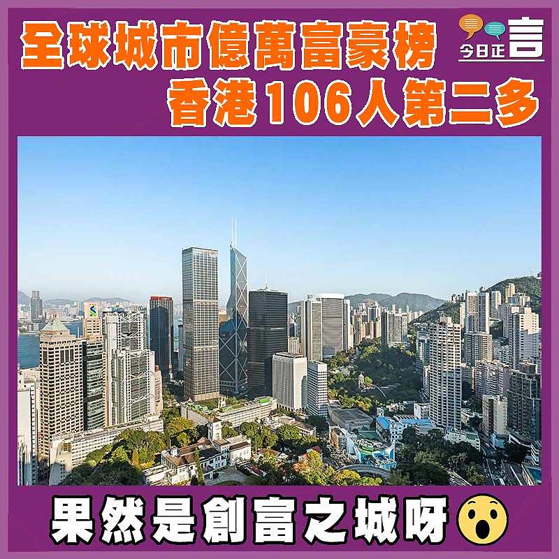 全球城市億萬富豪榜 香港106人第二多