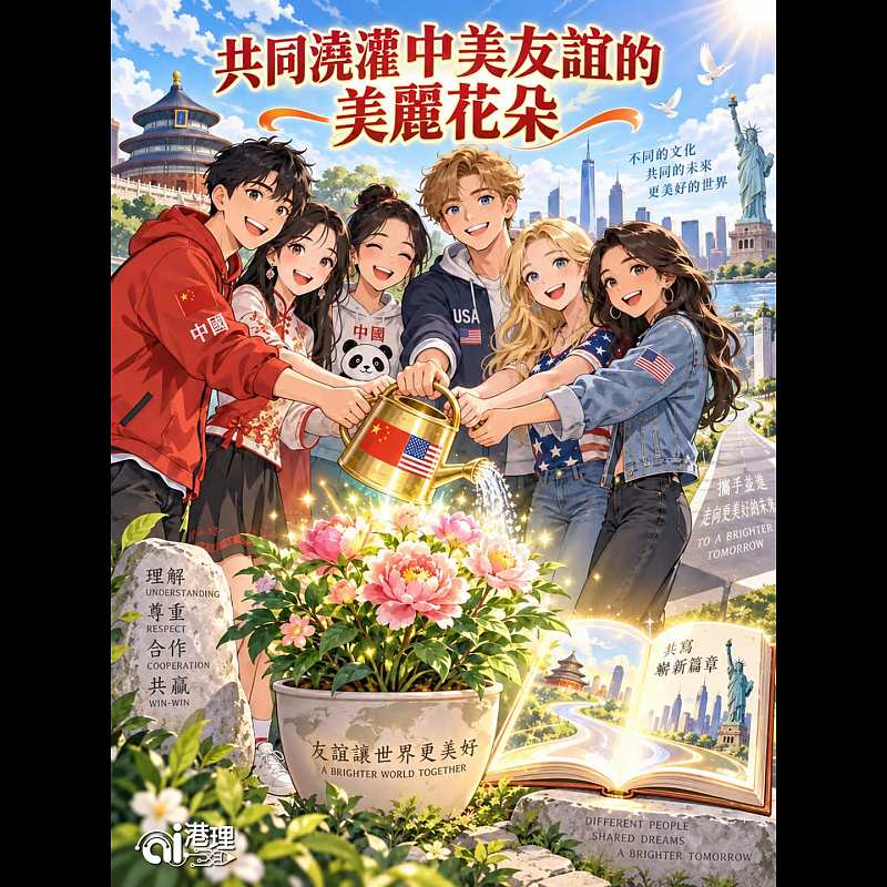 【AI漫畫】共同澆灌中美友誼的美麗花朵
