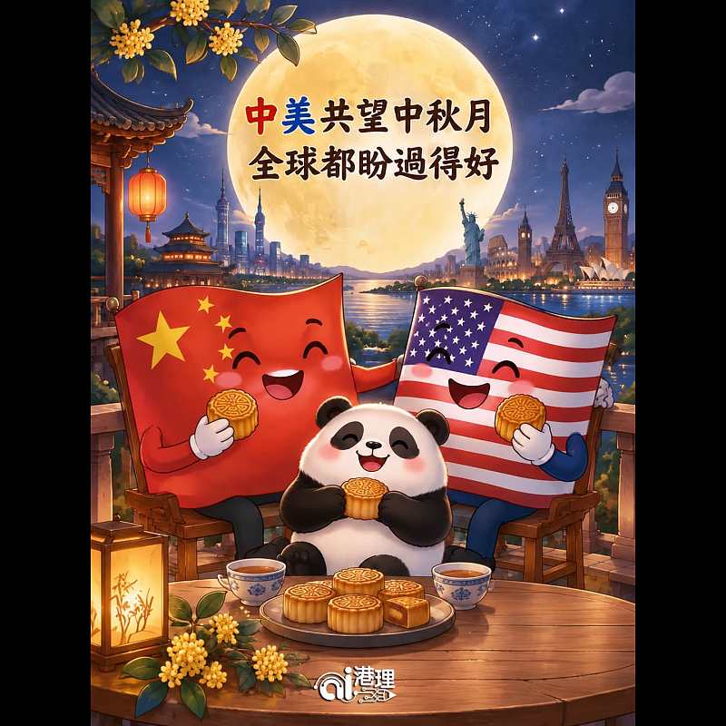 【AI漫畫】中美共望中秋月  全球都盼過得好