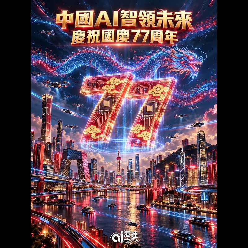 【AI繪圖】中國AI智領未來 慶祝國慶77周年
