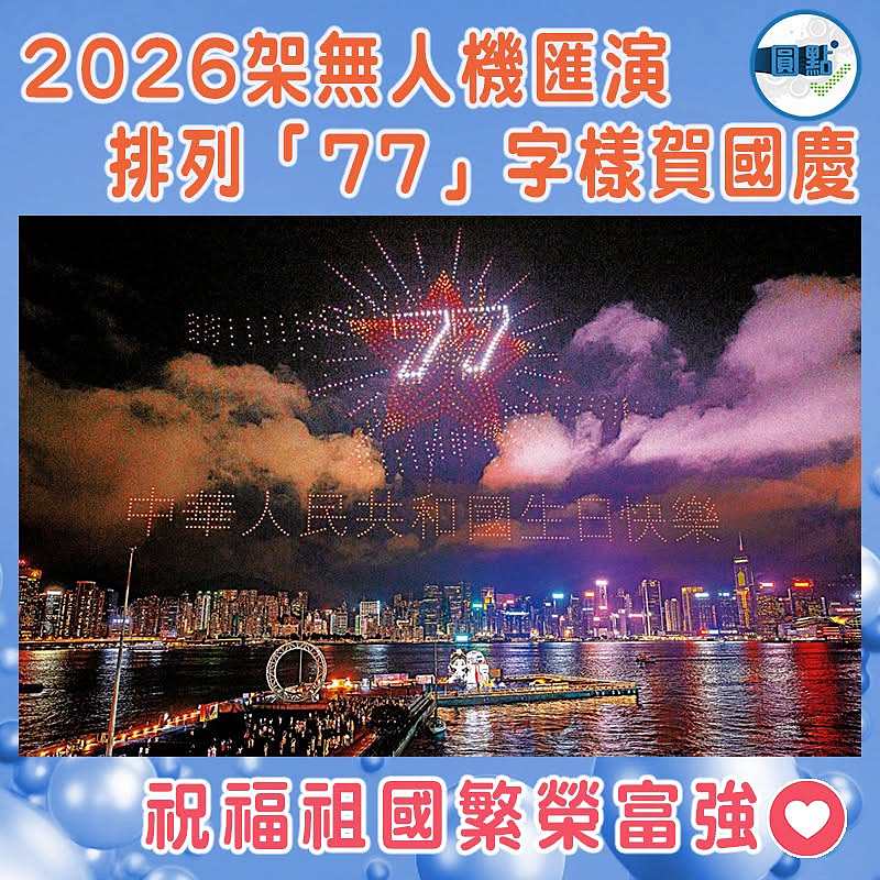 2026架無人機匯演 排列「77」字樣賀國慶