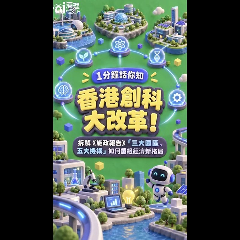 【AI有片睇】1分鐘話你知：香港創科大改革！拆解《施政報告》「三大園區、五大機構」如何重組經濟新格局